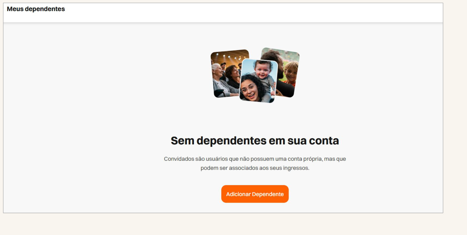 Tela Meus dependentes sem dependentes cadastrados e botão Adicionar Dependente